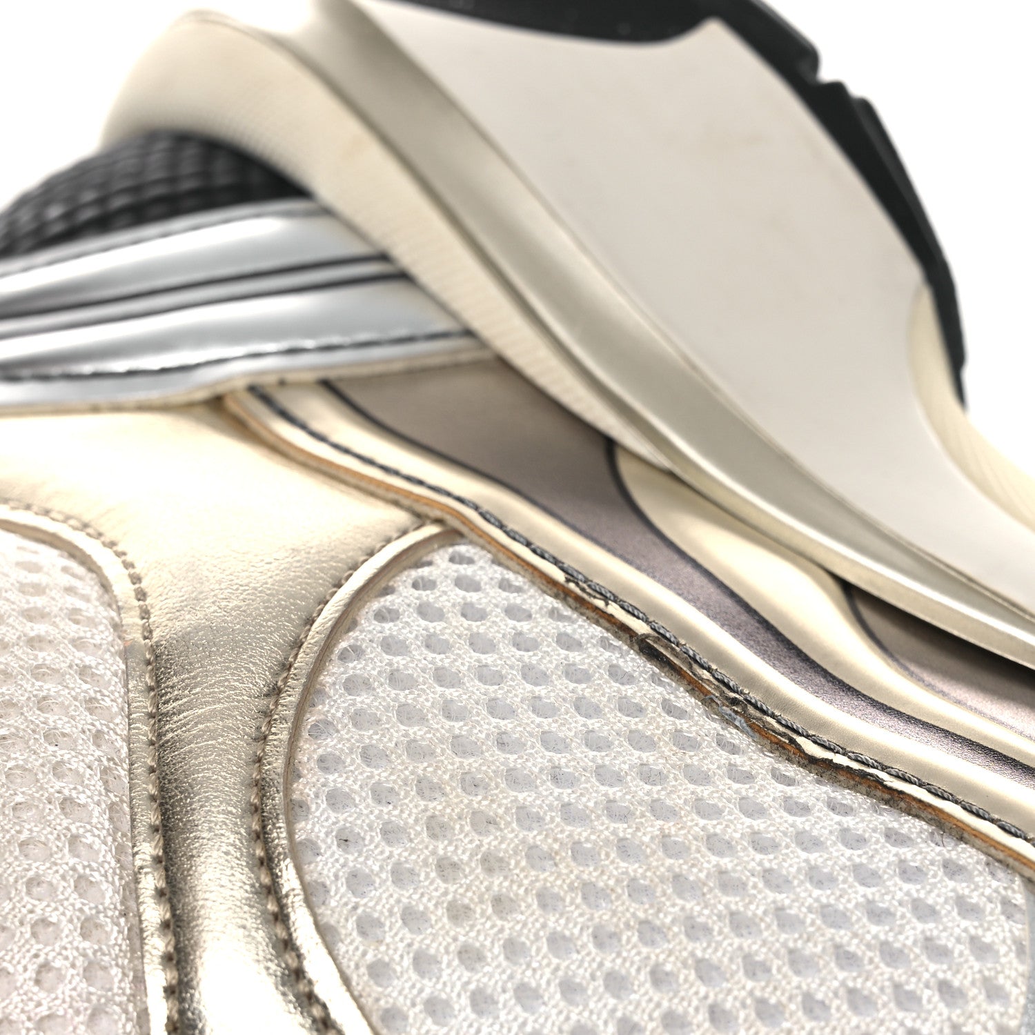 Chanel Fabric Laminated Calfskin Stretch CC Womens Sneakers 40 White Gold Silver 12 of 13