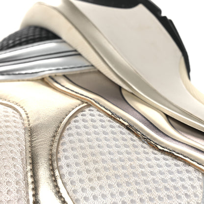 Chanel Fabric Laminated Calfskin Stretch CC Womens Sneakers 40 White Gold Silver 12 of 13