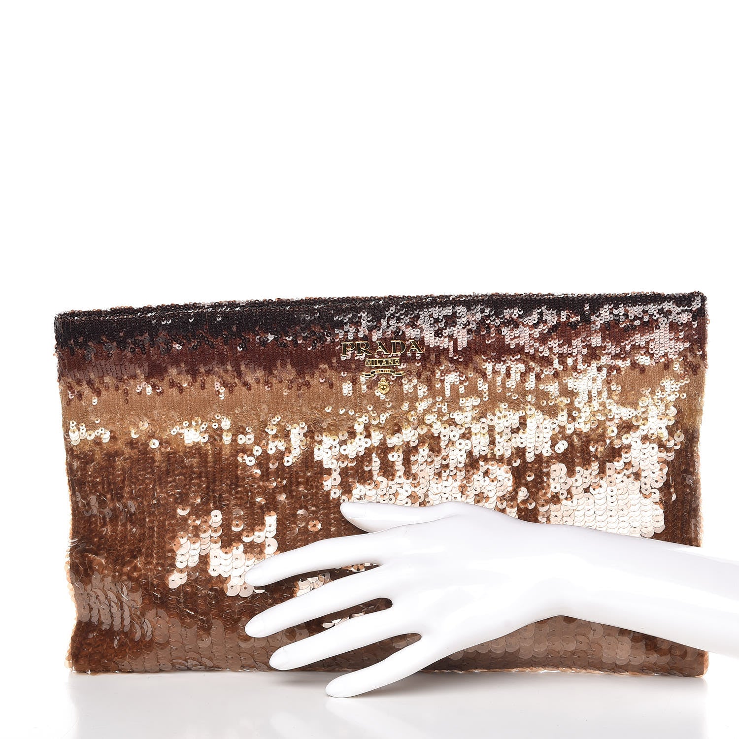 Prada Sequin Ombre Clutch Bronze 2 of 9