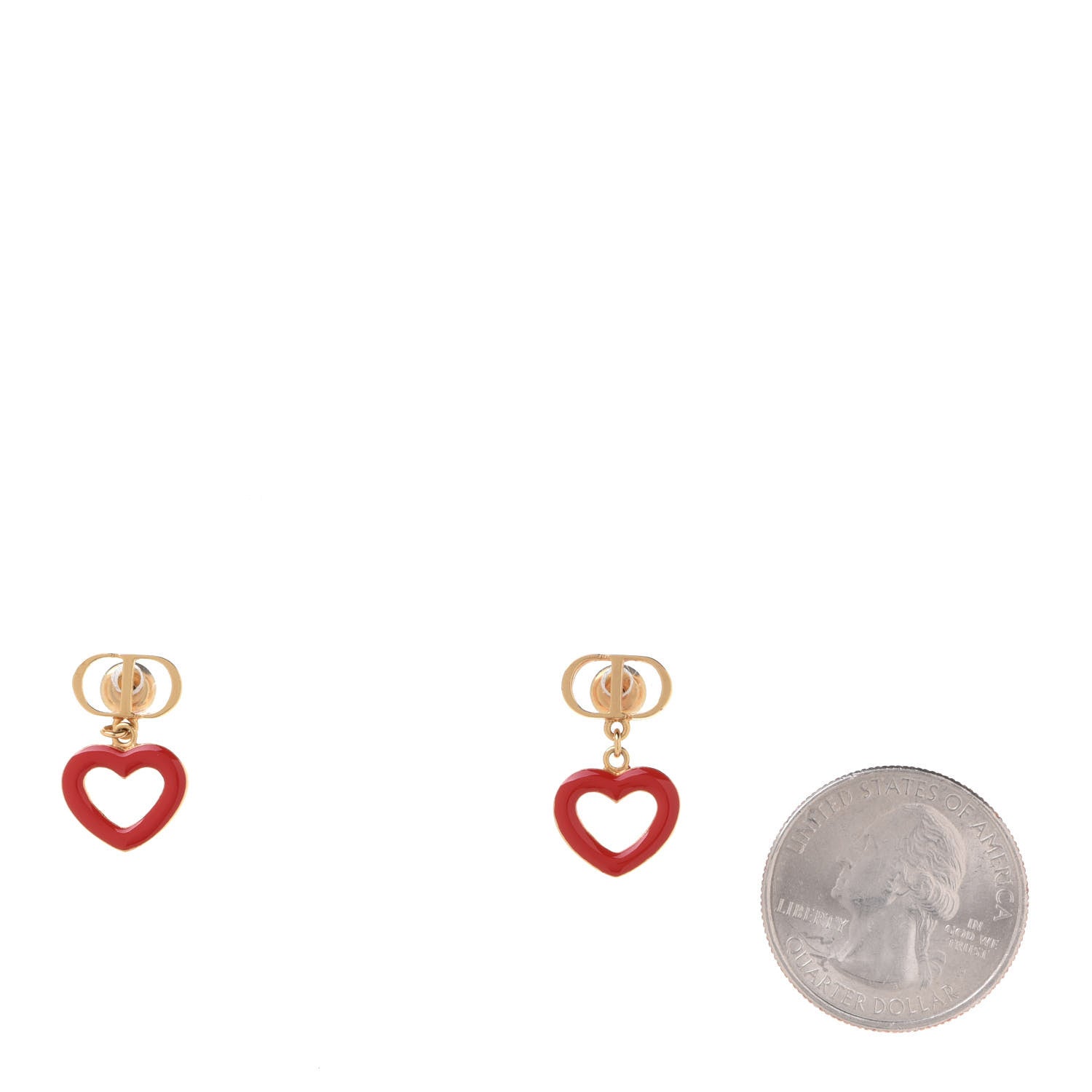 Christian Dior CD Dioramour Heart Earrings Gold Red 2 of 4