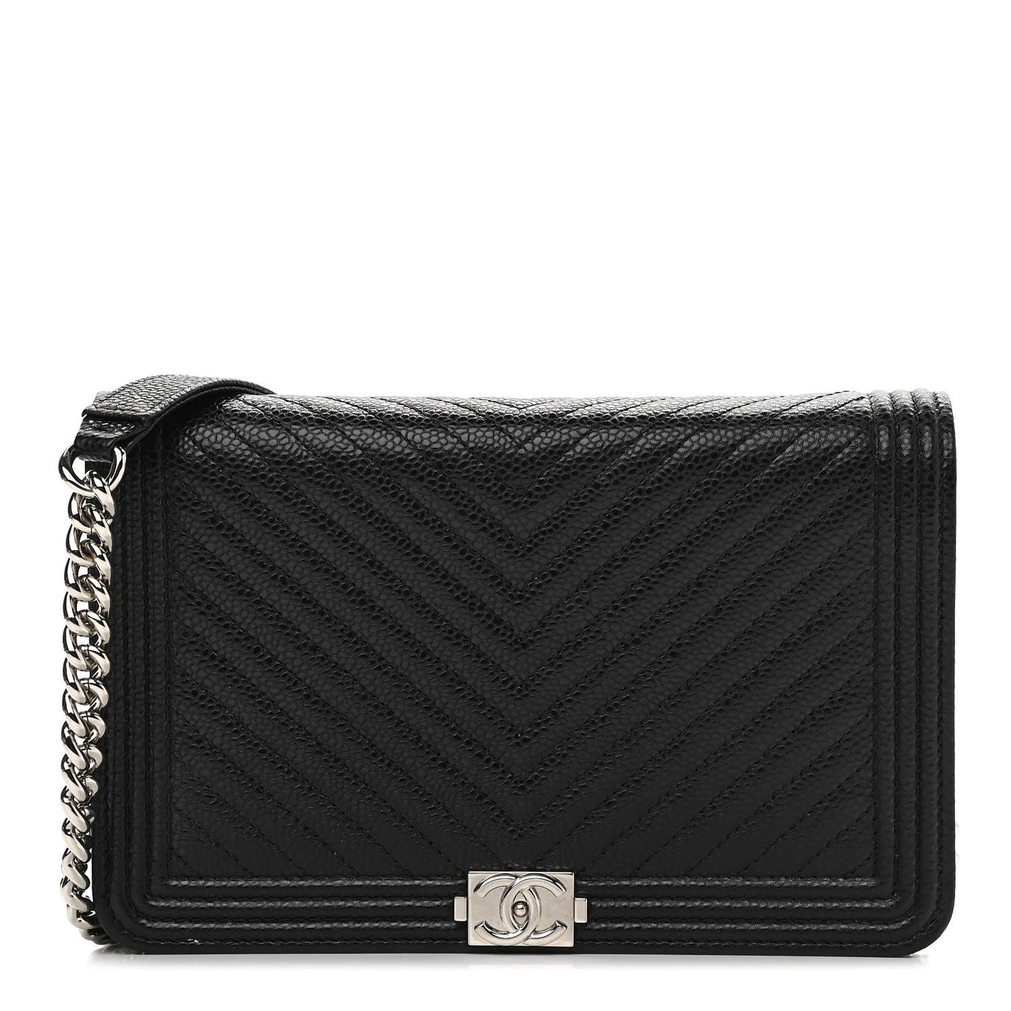 Caviar Chevron Quilted Boy Wallet On Chain WOC Black