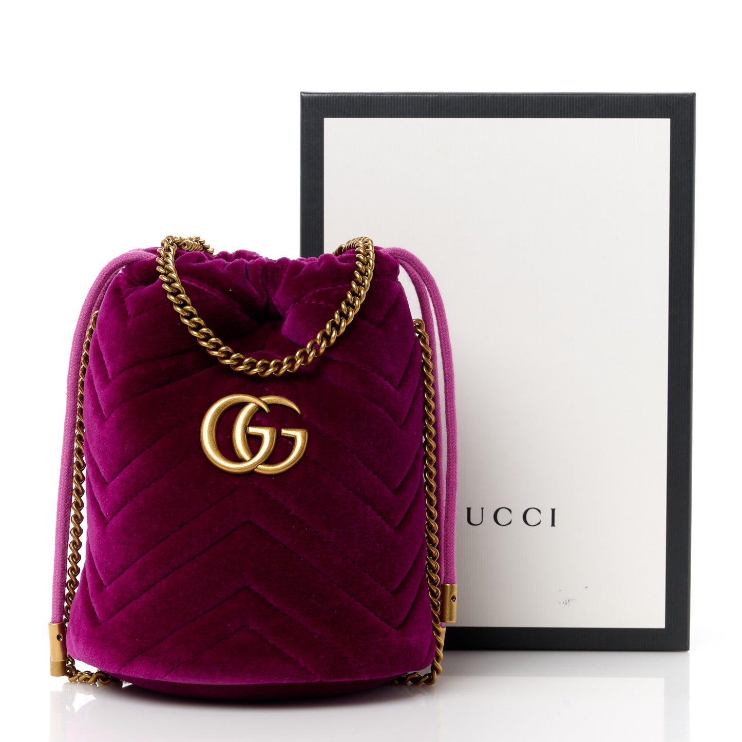 Velvet Matelasse Mini GG Marmont 2.0 Bucket Bag Fuchsia Violet Cyclamen
