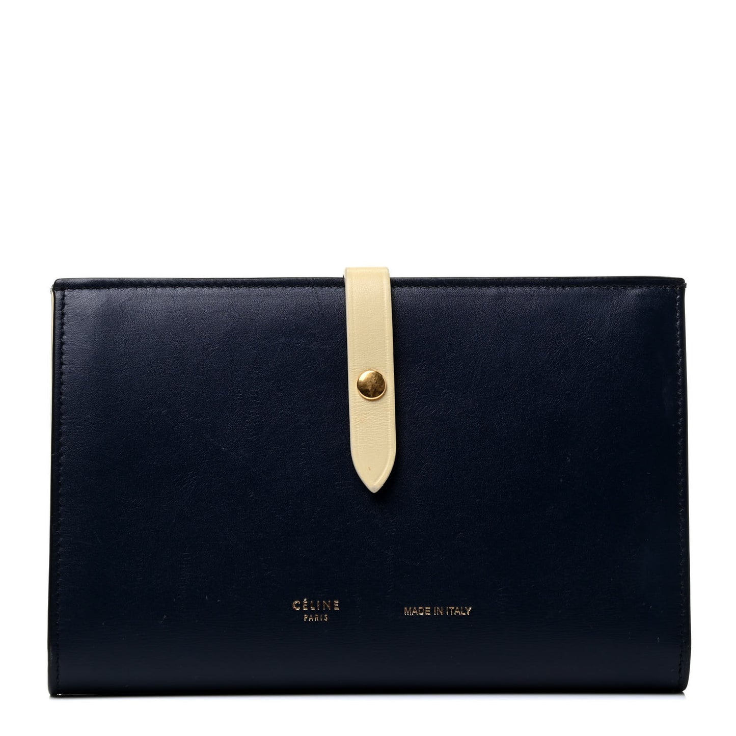 Smooth Calfskin Large Multifunction Strap Wallet Dark Blue