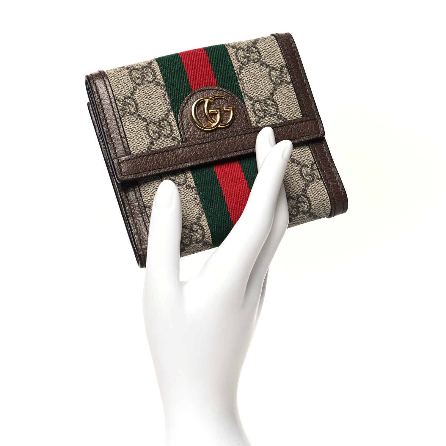 Gucci GG Supreme Monogram Web Ophidia French Flap Wallet Beige New Acero 2 of 11