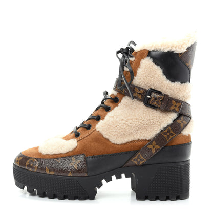 Louis Vuitton Suede Calfskin Shearling Monogram Laureate Platform Desert Boots 39 Cognac 1 of 9