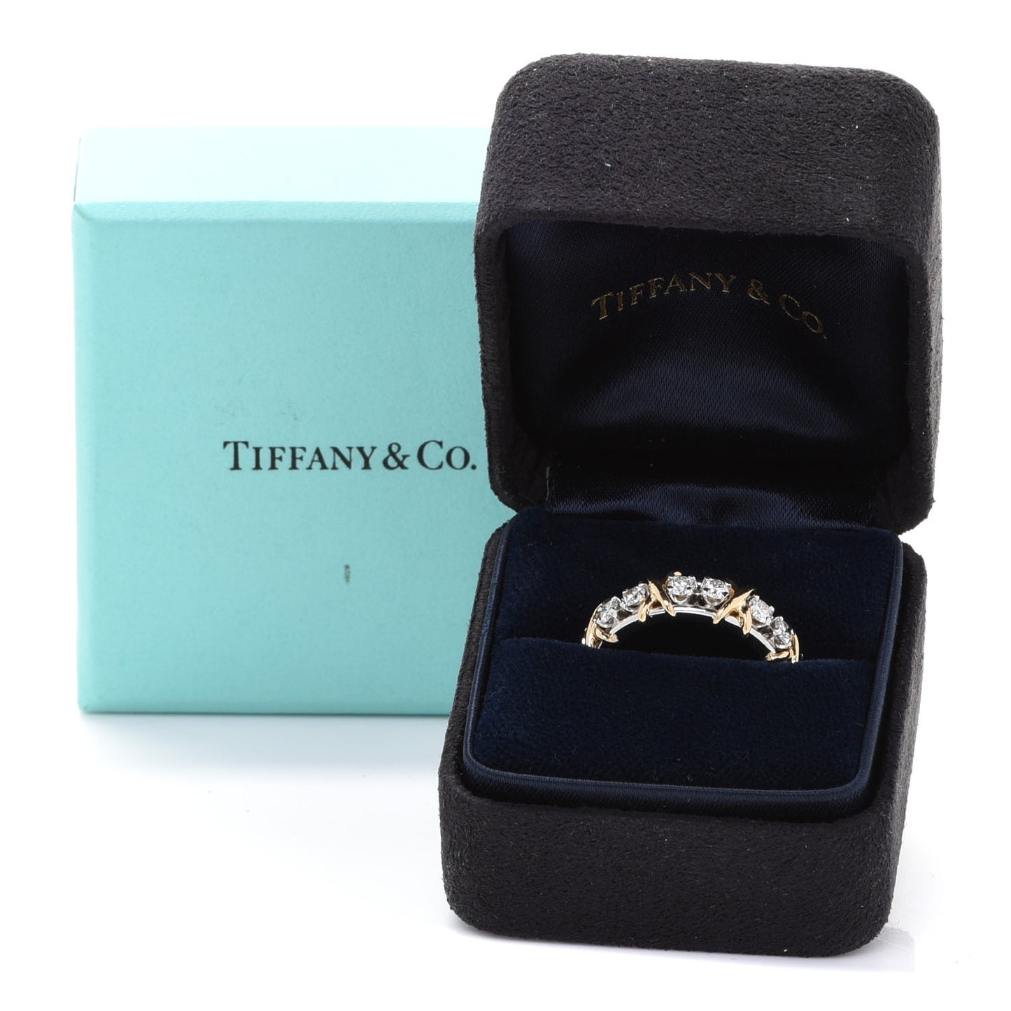 18K Yellow Gold Platinum Diamond Schlumberger Sixteen Stone Ring 50 5.25