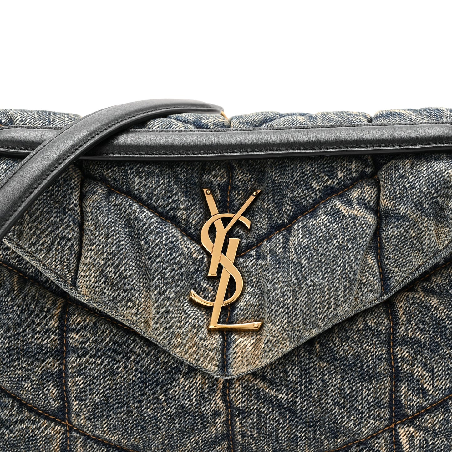 Denim Quilted Small Loulou Puffer Monogram Chain Satchel Rodeo Blue