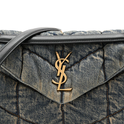 Saint Laurent Denim Quilted Small Loulou Puffer Monogram Chain Satchel Rodeo Blue 8 of 10