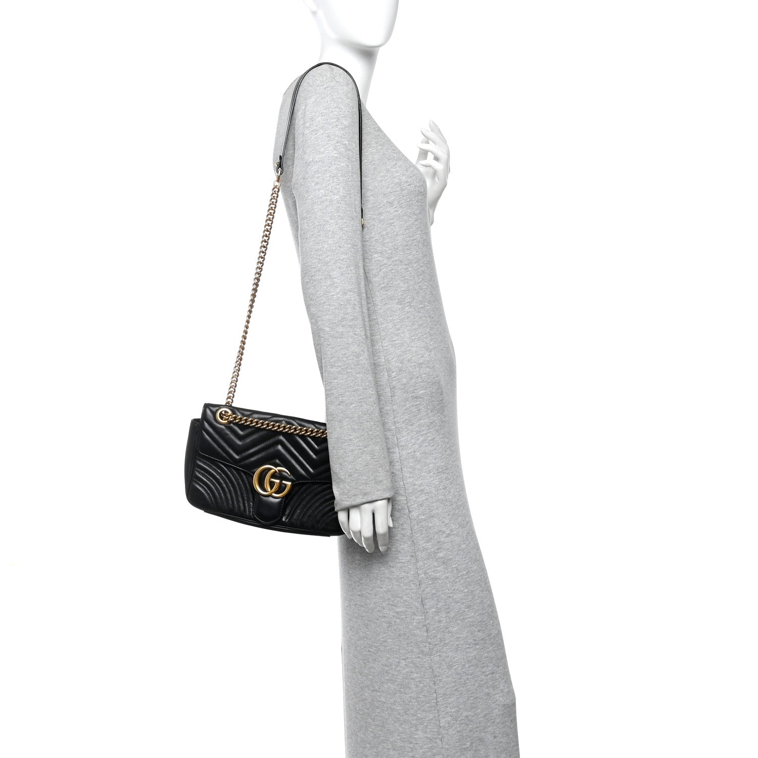 Gucci Calfskin Matelasse Small GG Marmont Shoulder Bag Black 2 of 10
