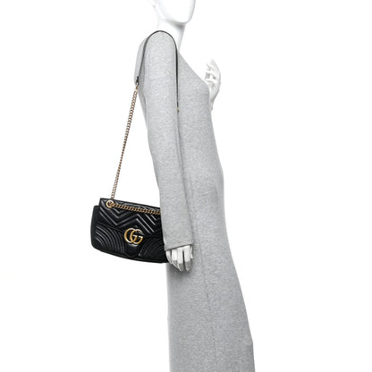 Gucci Calfskin Matelasse Small GG Marmont Shoulder Bag Black 2 of 10