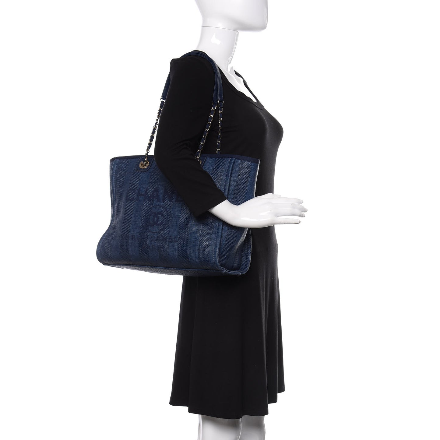 Mixed Fibers Striped Small Deauville Tote Navy Blue