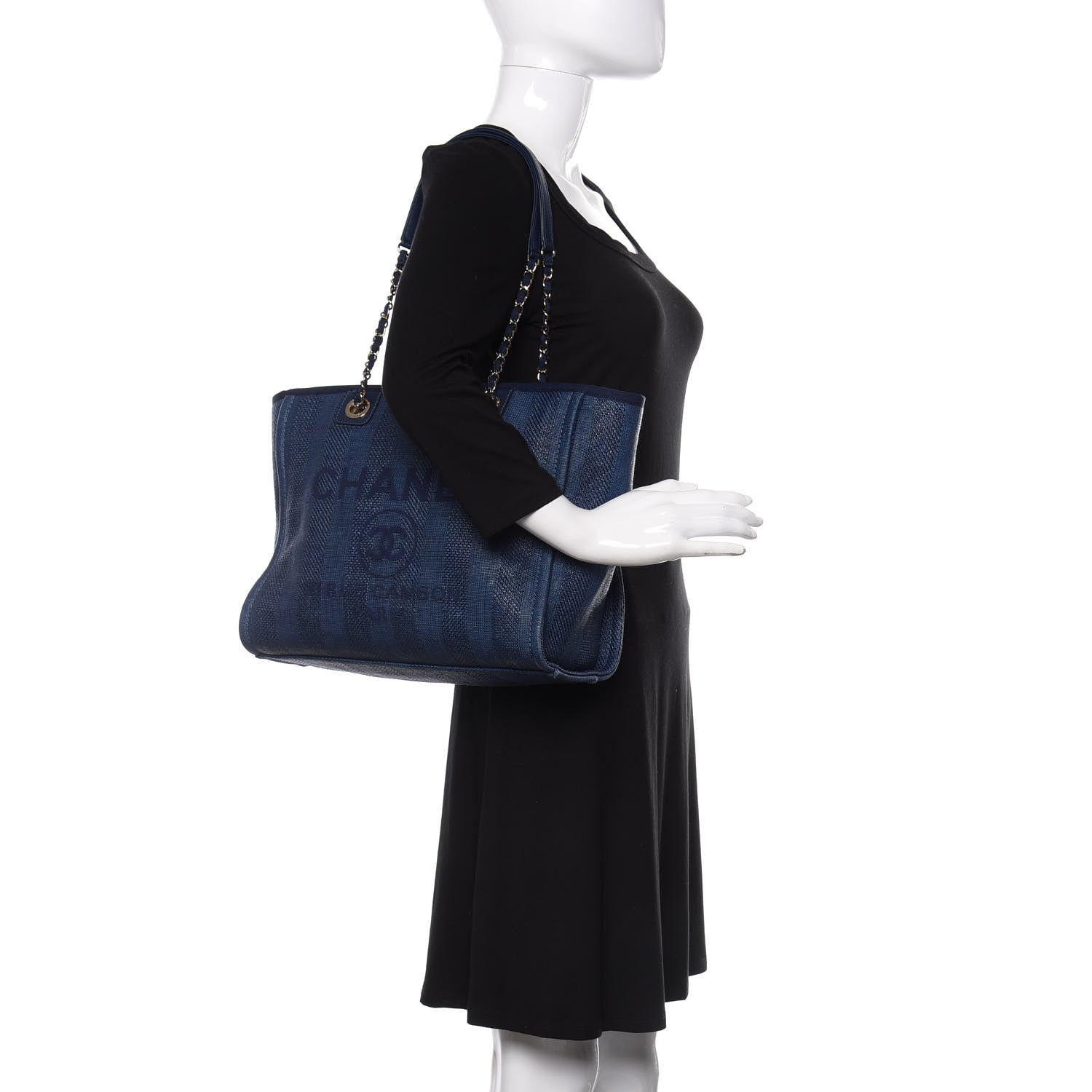 Chanel Mixed Fibers Striped Small Deauville Tote Navy Blue 2 of 11