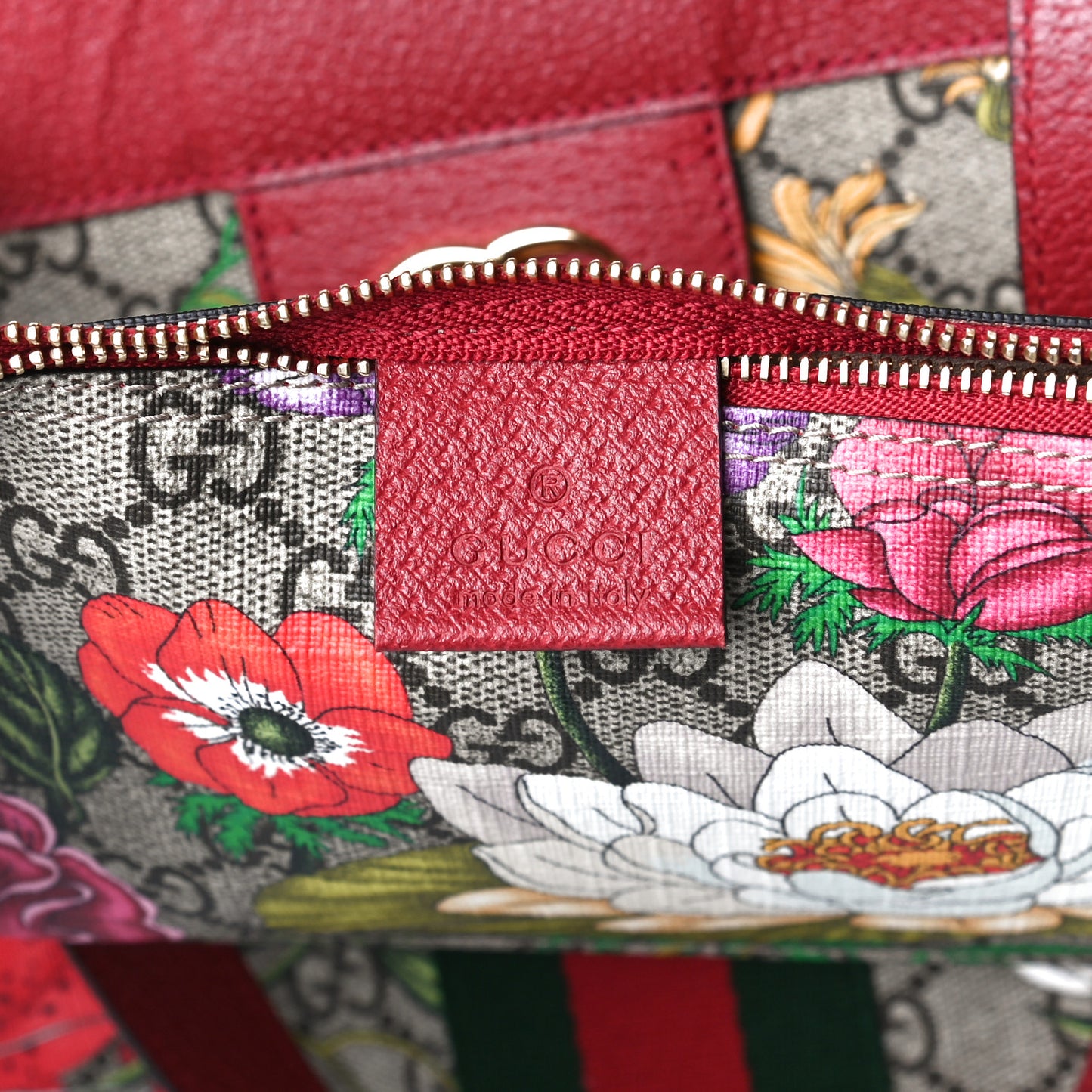 GG Supreme Monogram Flora Web Large Ophidia Tote Red