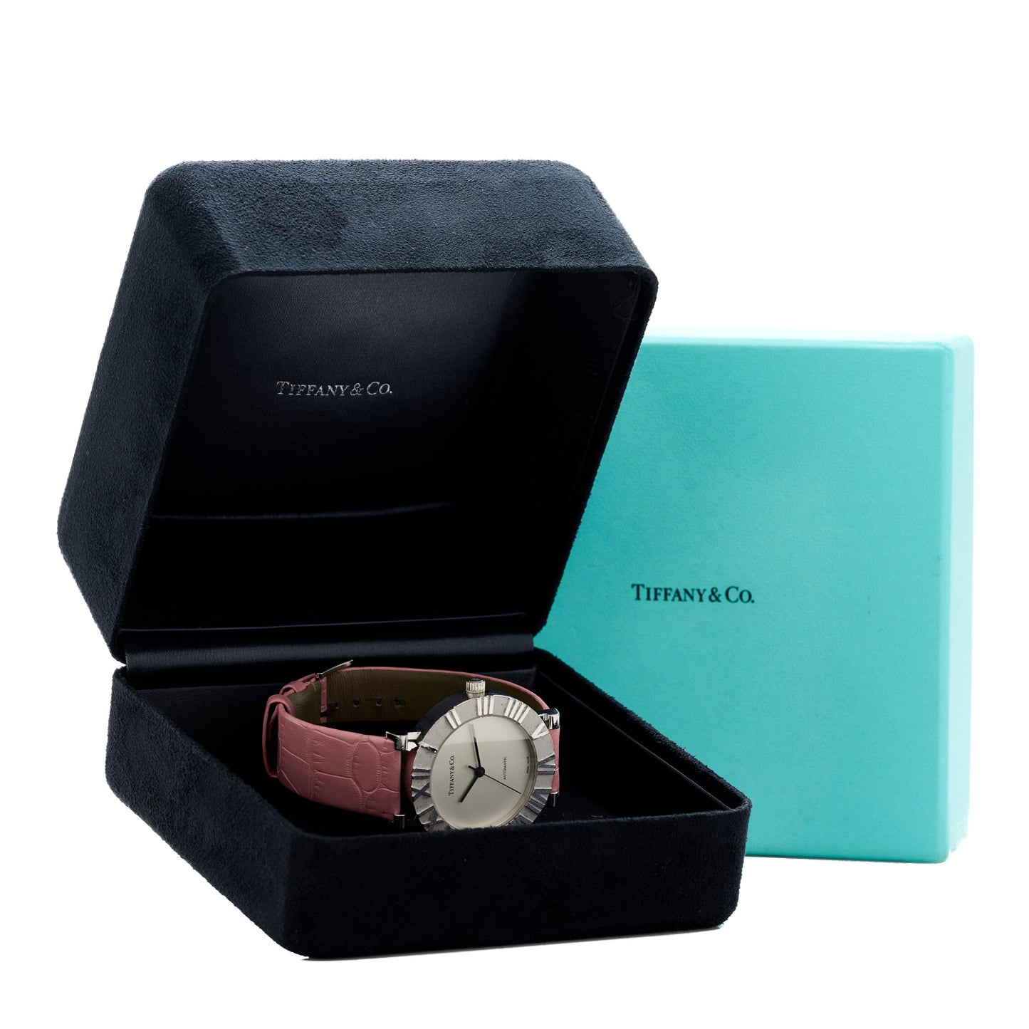 Sterling Silver Alligator 39mm Atlas Automatic Watch Pink