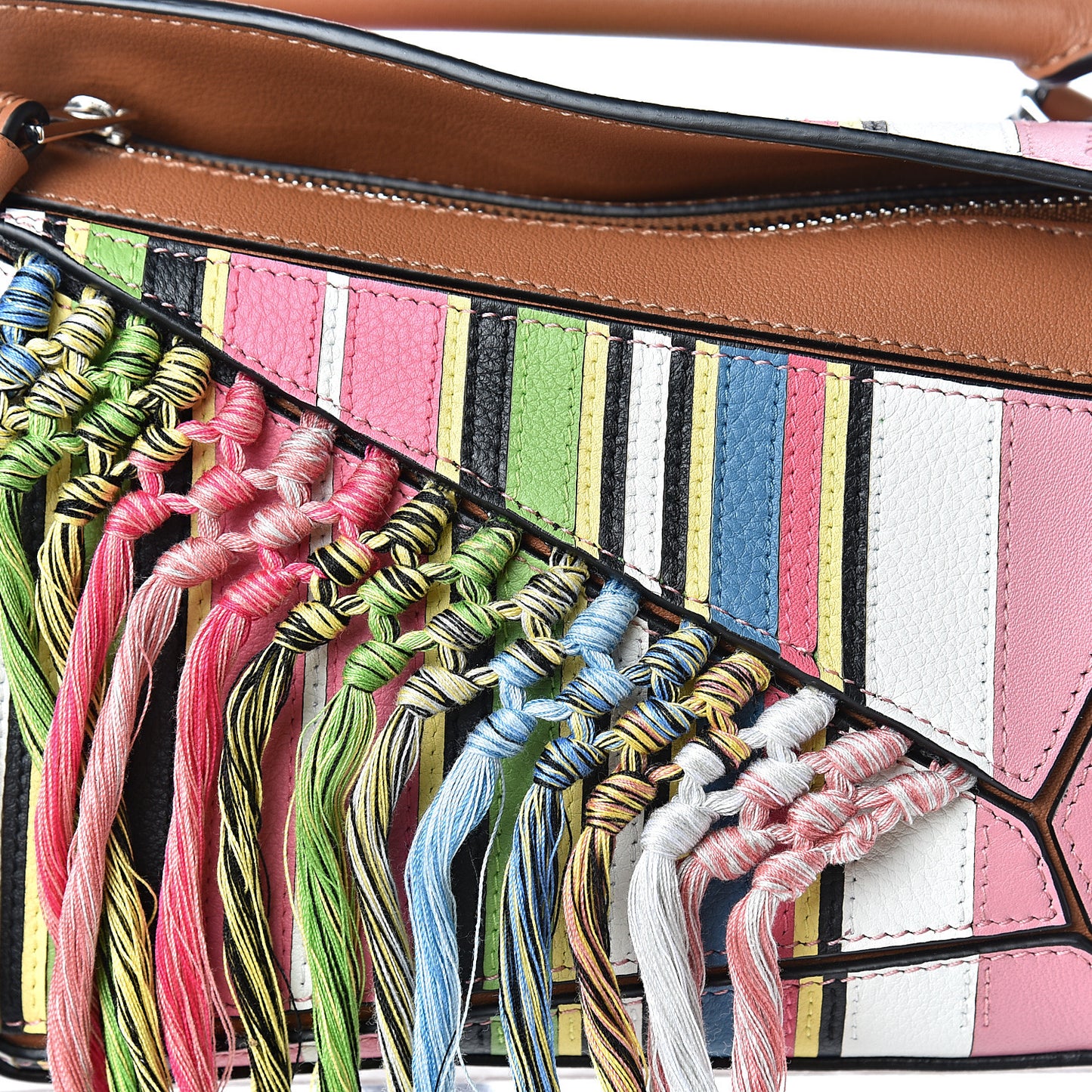 Calfskin Mini Fringe Puzzle Bag Pink Multicolor