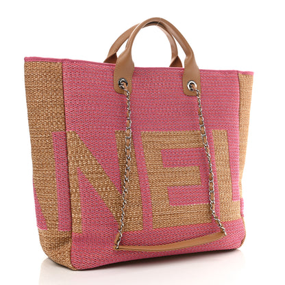 Chanel Woven Straw Raffia Logo Tote Pink Beige 3 of 12