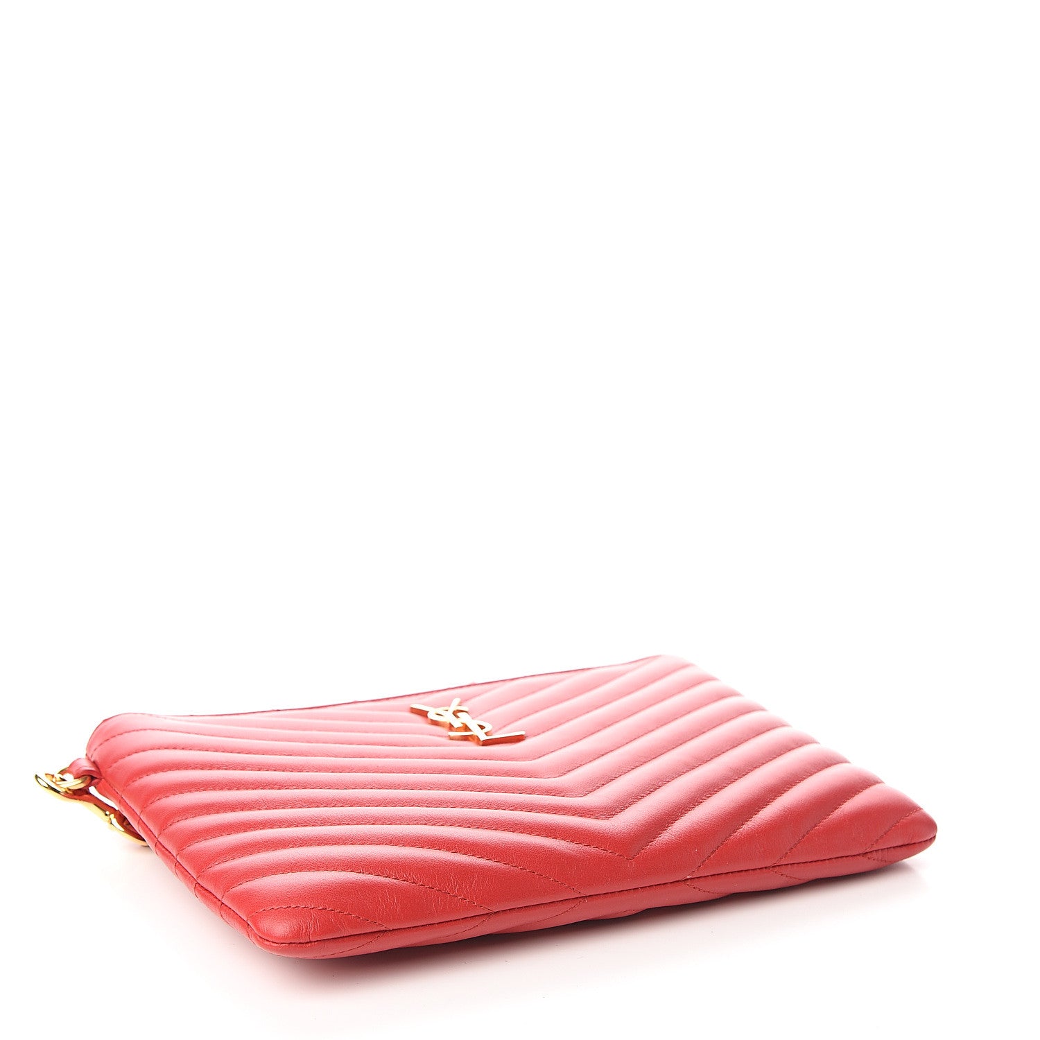 Saint Laurent Calfskin Matelasse Chevron Monogram A5 Wristlet Red 3 of 7