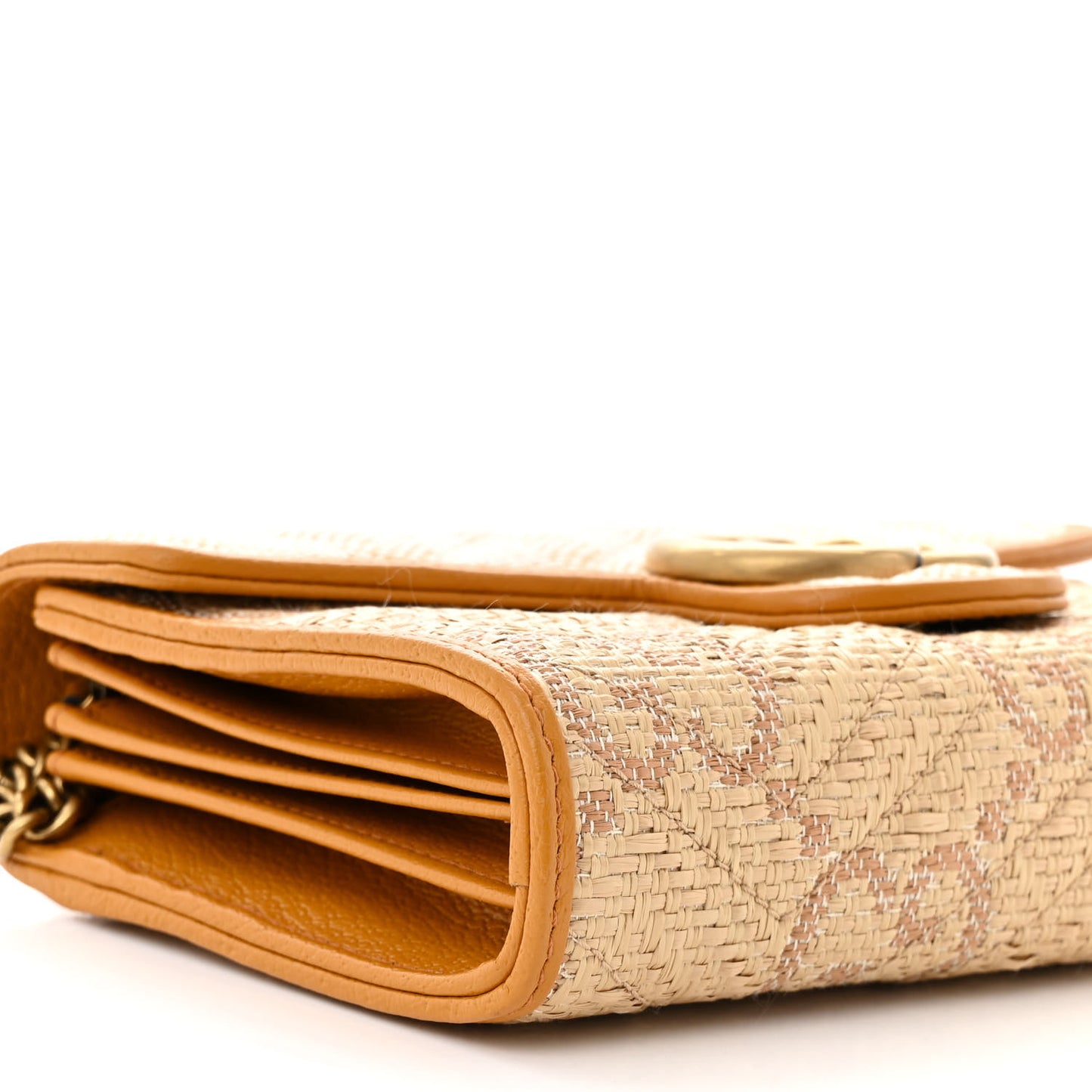 Raffia GG Monogram Matelasse GG Marmont Chain Wallet Natural Beige Off White Sun Oil