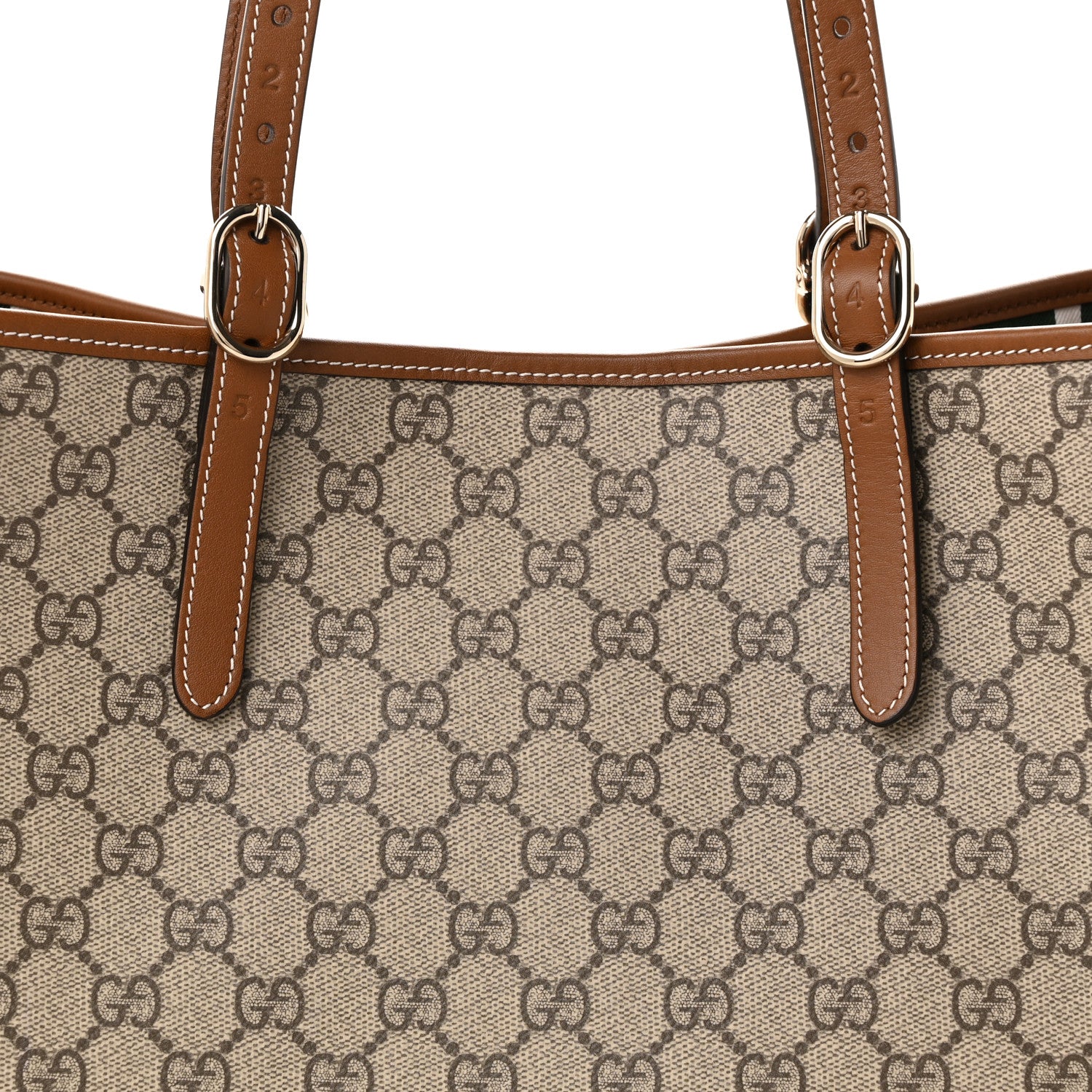 Gucci GG Supreme Monogram Emblem Large Tote Bag Beige Dark Brown 8 of 10