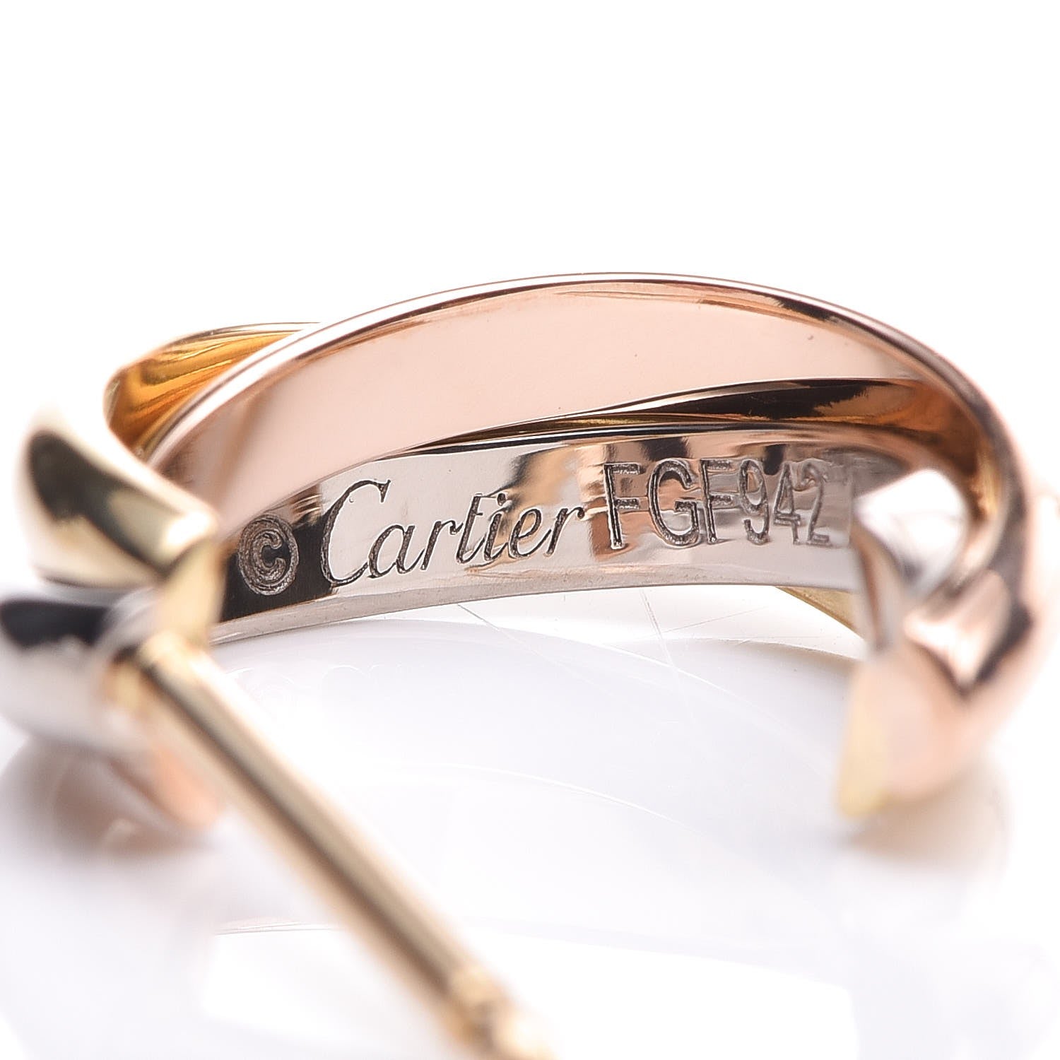 Cartier 18K Pink Yellow White Gold 13mm Trinity Hoop Earrings 4 of 7