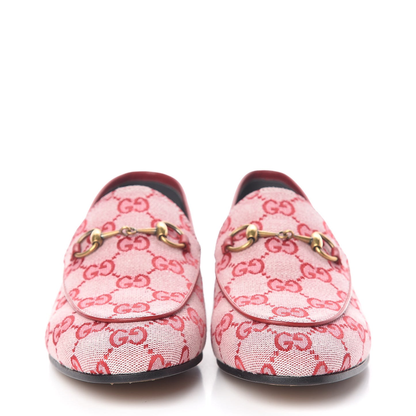 Canvas GG Monogram Horsebit Womens Jordaan Loafers 37.5 Gardenia Hibiscus Red