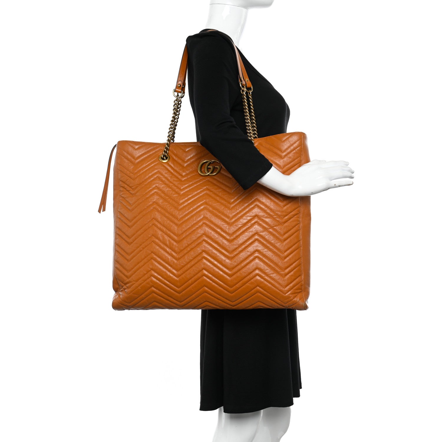 Gucci Azalea Calfskin Matelasse Large GG Marmont Slim Tote Cognac 2 of 13