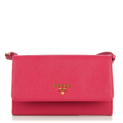 Prada Saffiano Metal Mini Crossbody Wallet Peonia 1 of 8