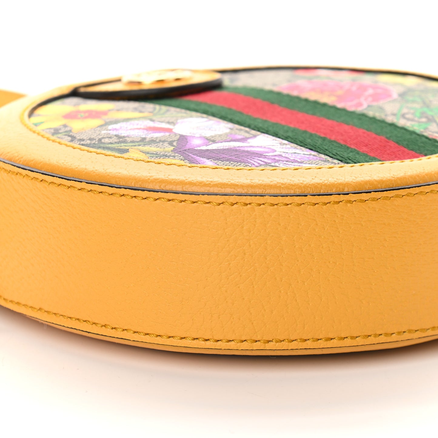 GG Supreme Monogram Flora Web Mini Ophidia Round Shoulder Bag Beige Multicolor Crop