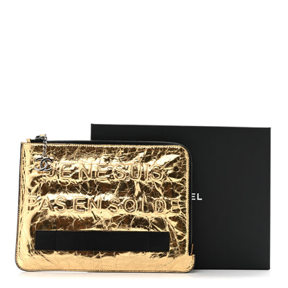 Chanel Metallic Lambskin Medium Je Ne Suis Pas En Solde Pouch Clutch Gold 8 of 8