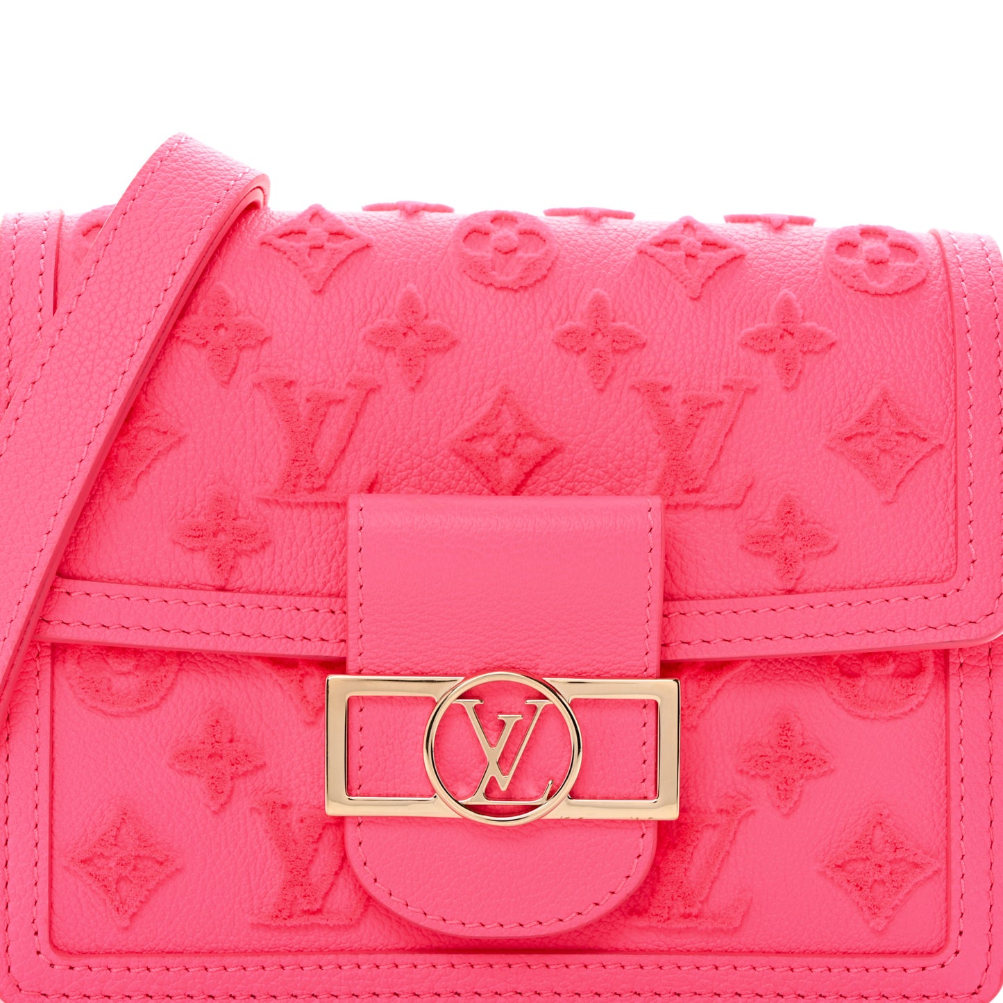 Grained Calfskin Tufted Monogram Mini Dauphine Fluo Pink