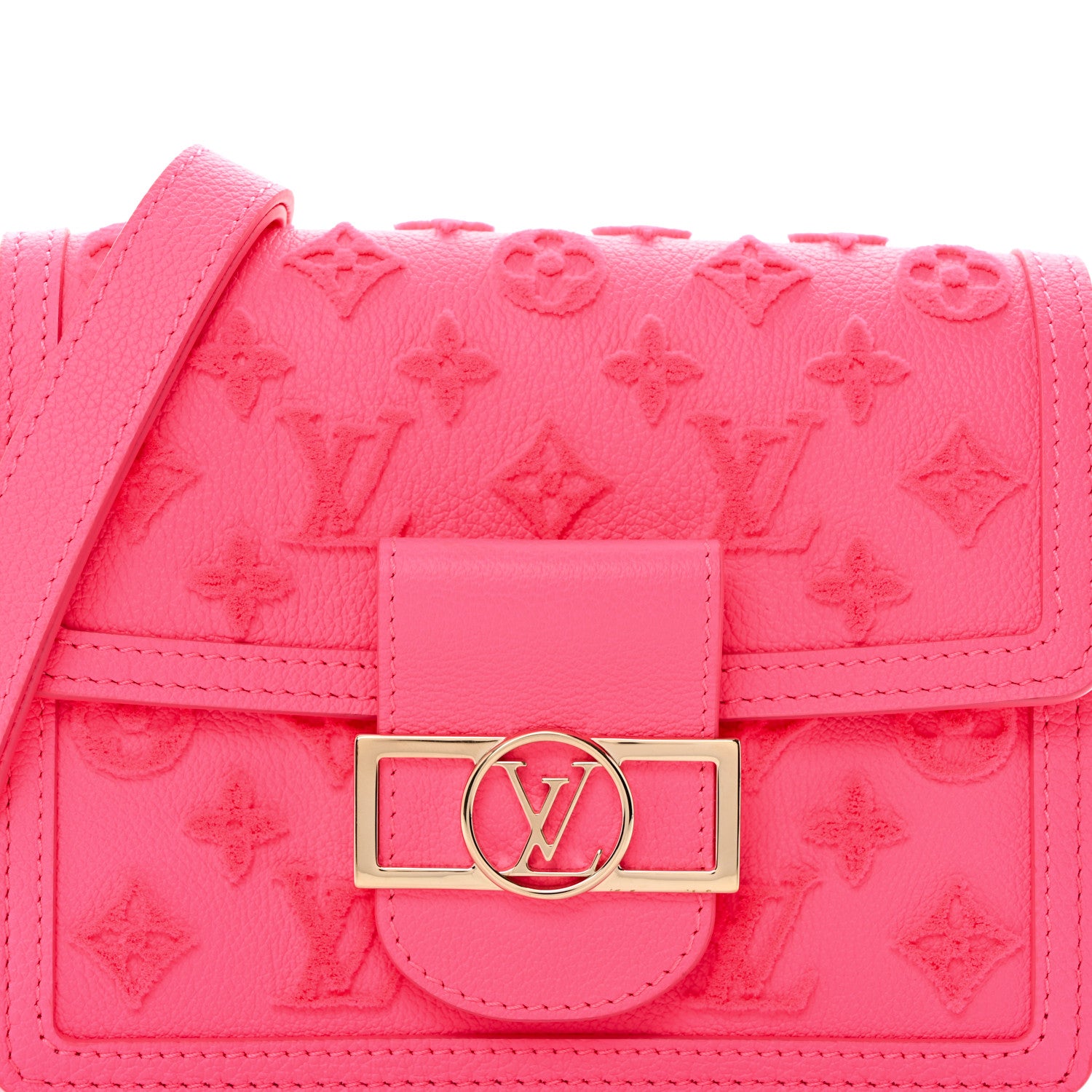 Louis Vuitton Grained Calfskin Tufted Monogram Mini Dauphine Fluo Pink 8 of 11