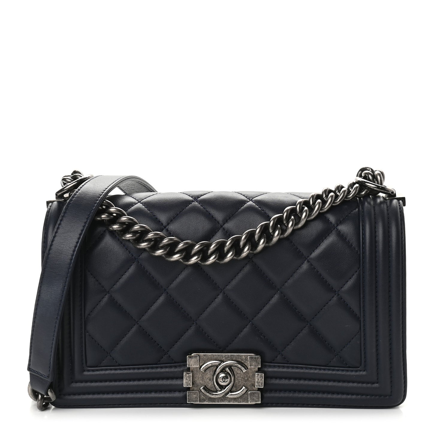 Lambskin Quilted Small Boy Flap Navy
