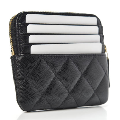 Chanel Caviar Quilted Zip Card Holder Wallet Black 3 of 8