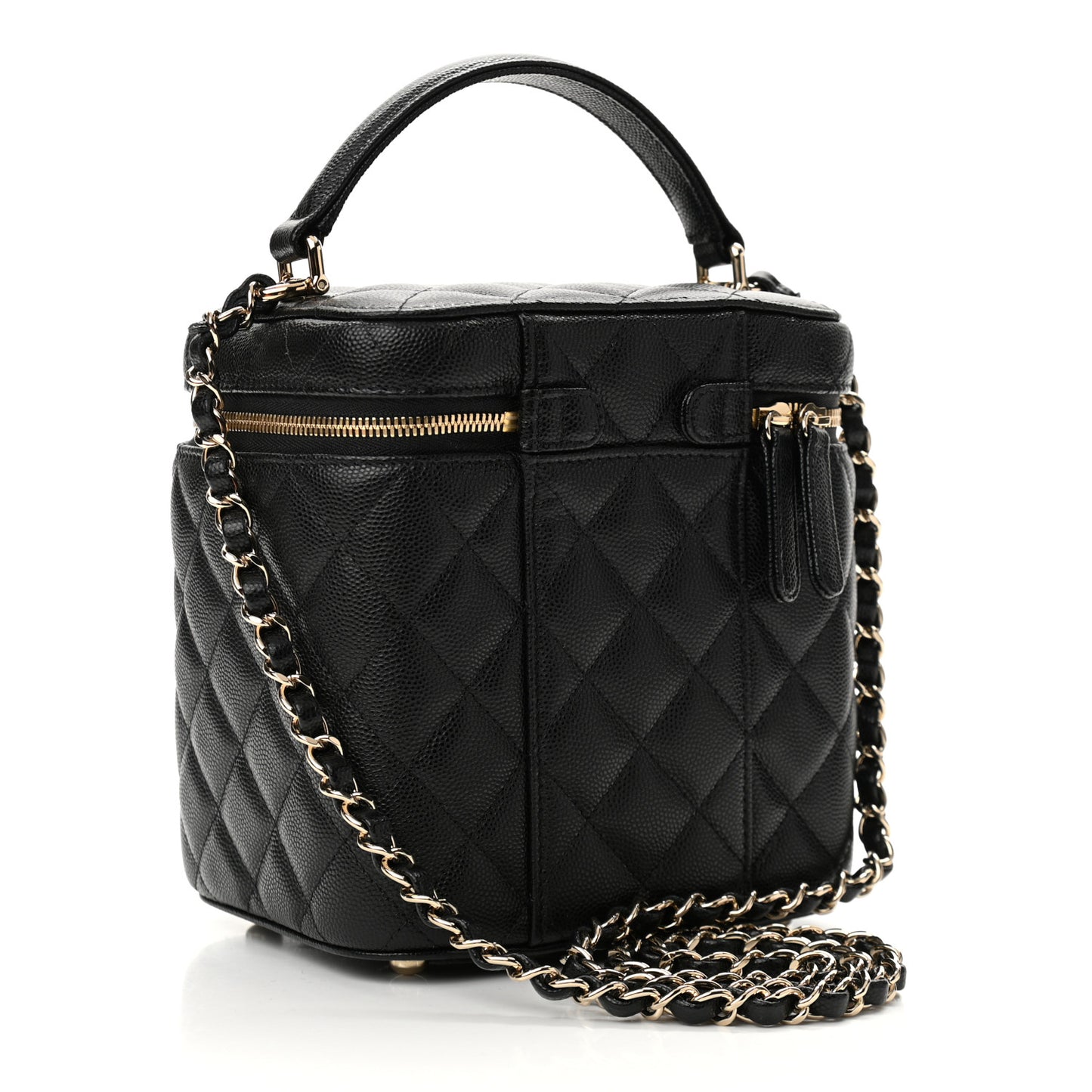Caviar Quilted Small Top Handle Vanity Case With Chain Black