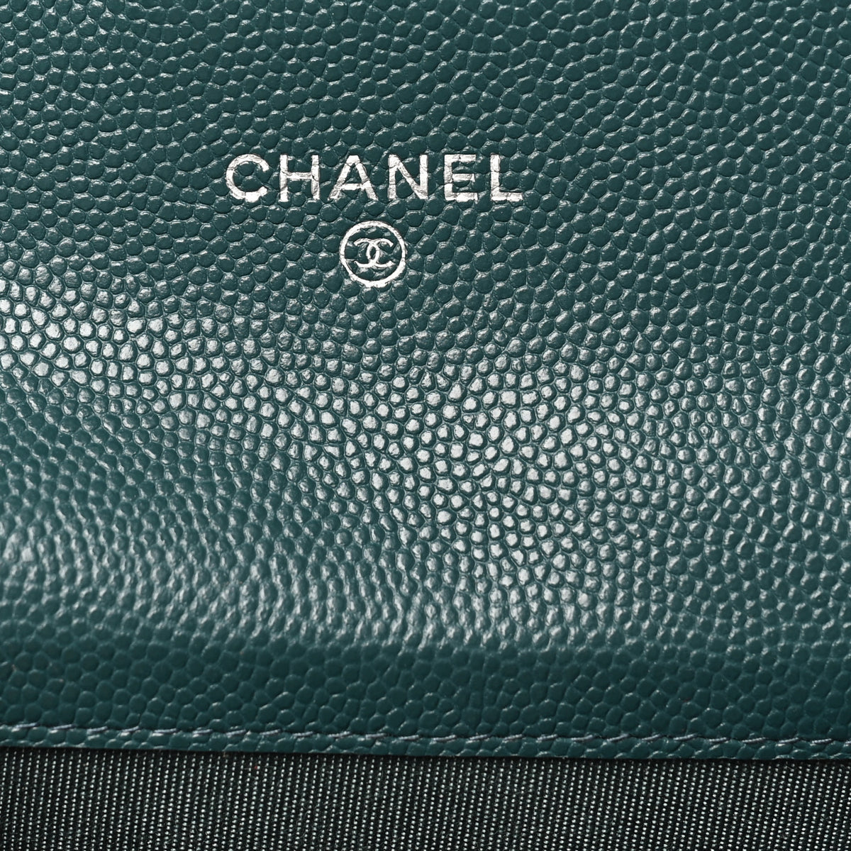 Chanel Caviar Quilted Flap Card Holder Wallet Green 6 of 8