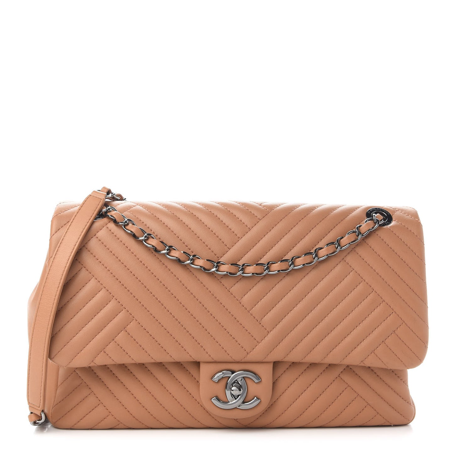 Lambskin Quilted Large CC Crossing Flap Camel