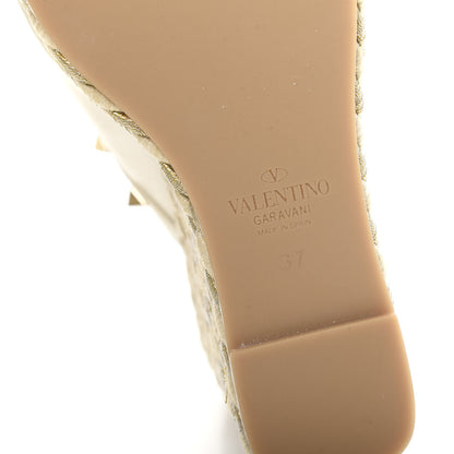 Valentino Garavani Calfskin Silk Rockstud Torchon Espadrille Wedge 25/115mm Slide Sandals 37 Light Ivory 9 of 10