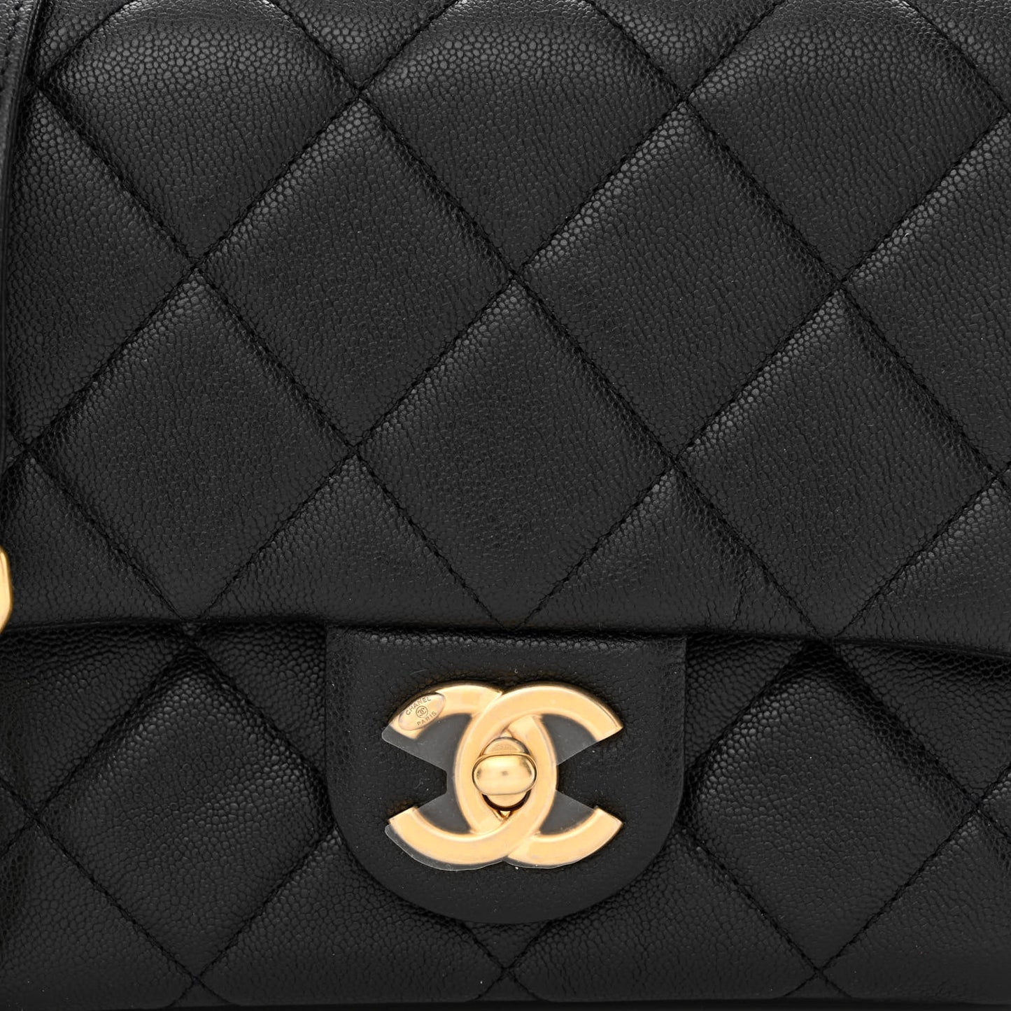 Shiny Caviar Quilted Mini Top Handle Flap Black