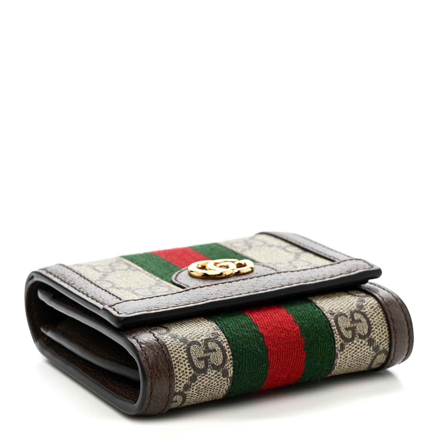Gucci GG Supreme Monogram Textured Calfskin Web Ophidia Card Case Wallet Beige Ebony New Acero 4 of 7
