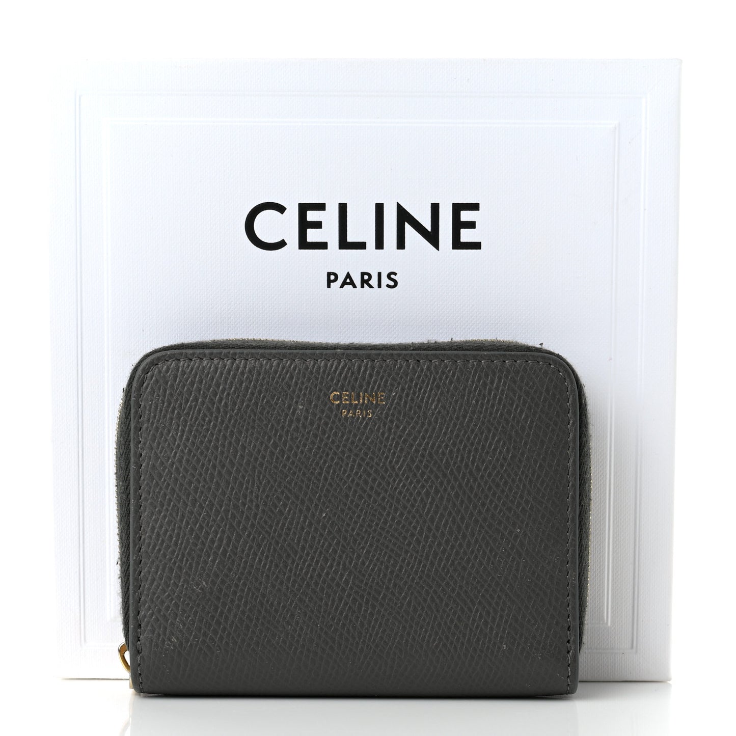 Grained Calfskin Compact Zipped Wallet Grey