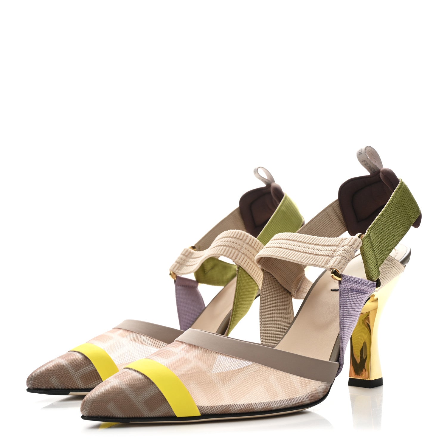 Fendi Mesh Vitello FF Colibri 100mm Slingback Pumps 39 Rose Multicoor 4 of 8