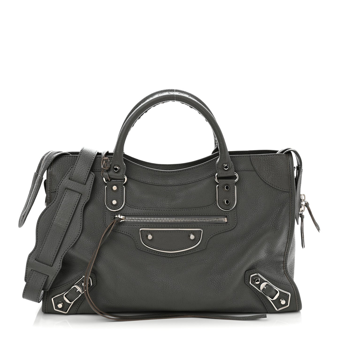 Chevre Silver Metallic Edge Hardware City Gris Acier