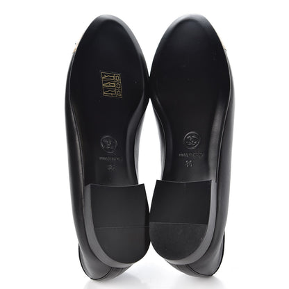 Chanel Lambskin Cap Toe Ballerina Flats 36 Black Light Gold 5 of 8
