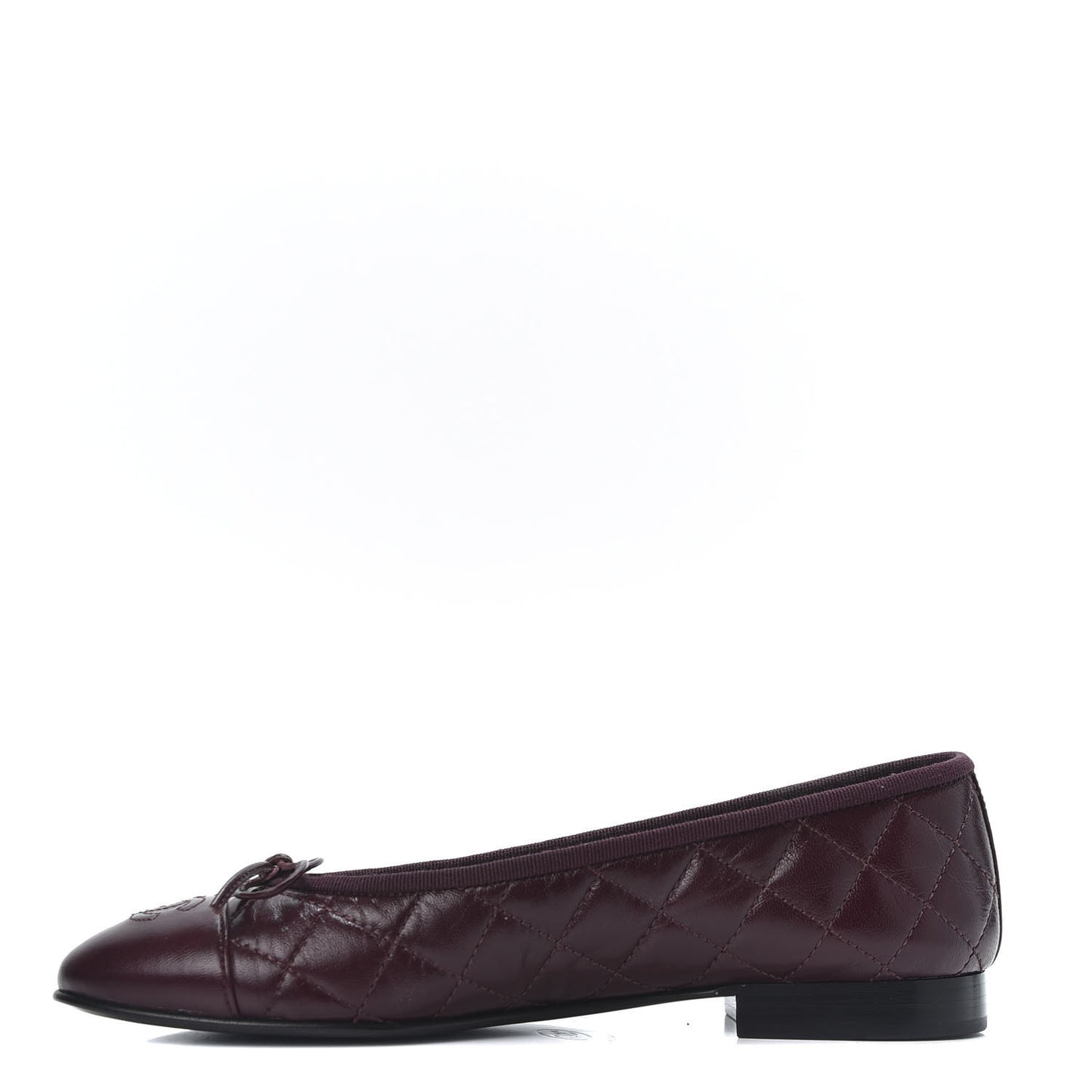 Crumpled Lambskin Quilted CC Cap Toe Ballerina Flats 37.5 Burgundy