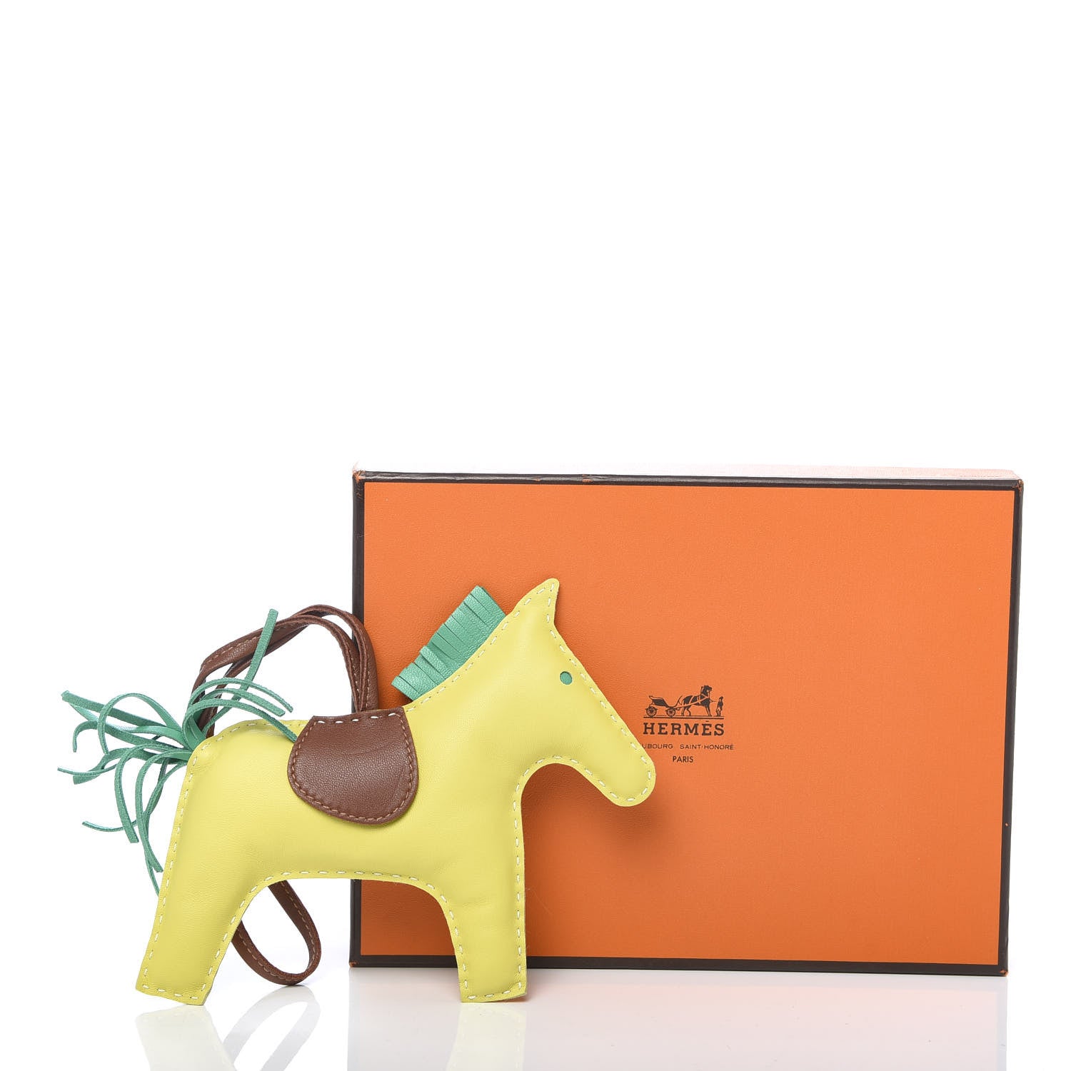 Hermes Milo Lambskin Grigri Rodeo Horse Bag Charm GM Lime Menthe Fauve 4 of 4