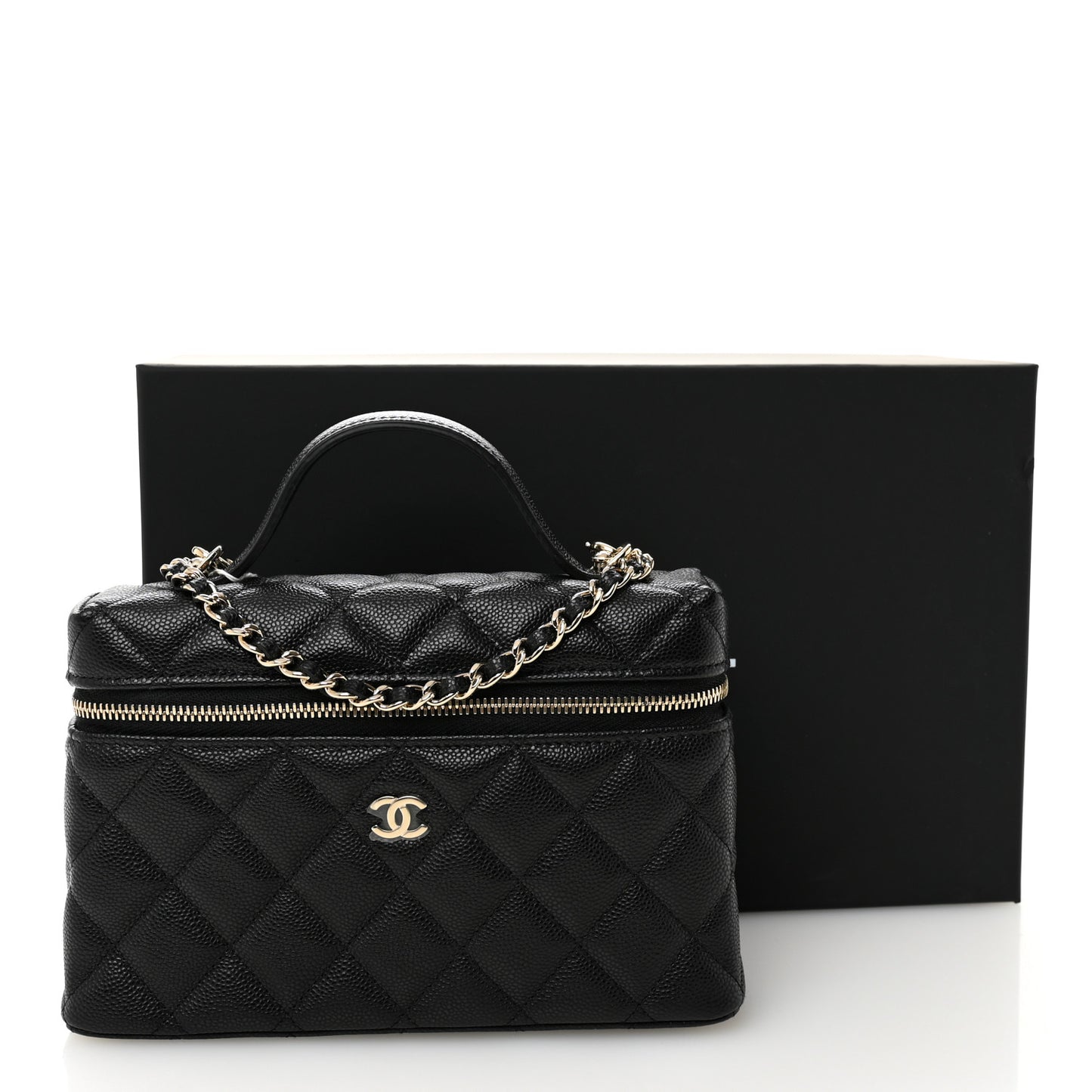 Caviar Quilted Top Handle Slim Vanity With Chain Black