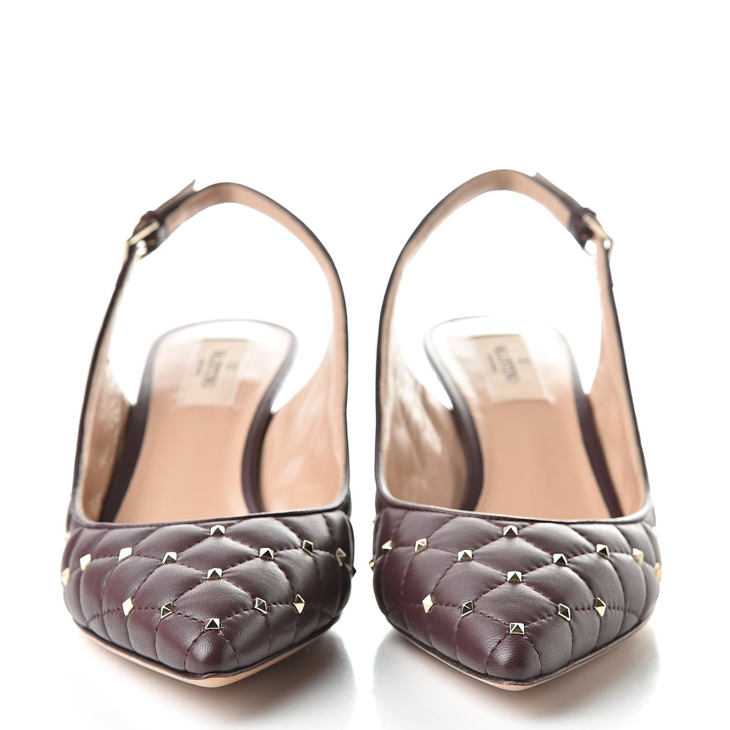 Valentino Garavani Nappa Quilted Rockstud Spike Slingback Low Heel Pumps 39 Rubin 2 of 8