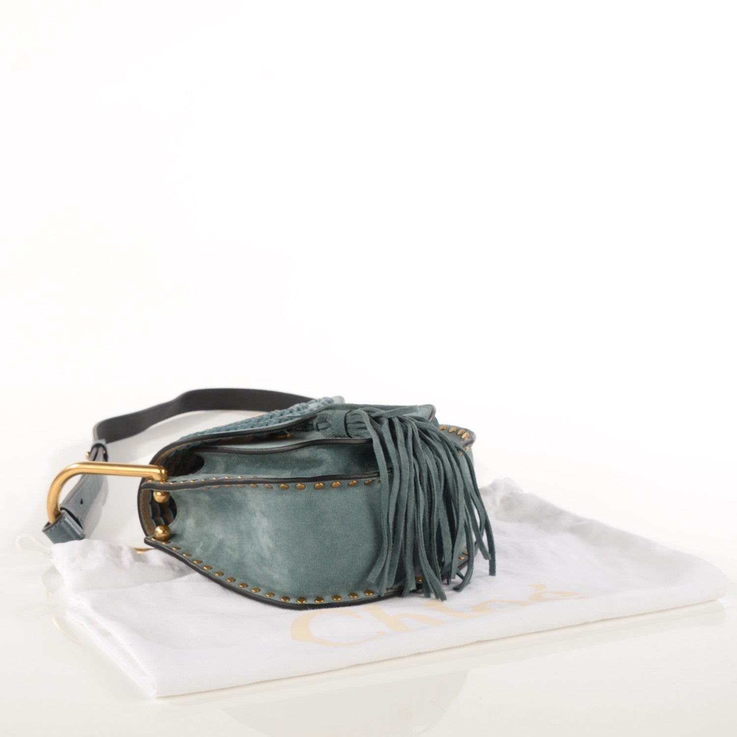 Chloe Suede Calfskin Braided Mini Hudson Shoulder Bag Cloudy Blue 4 of 8