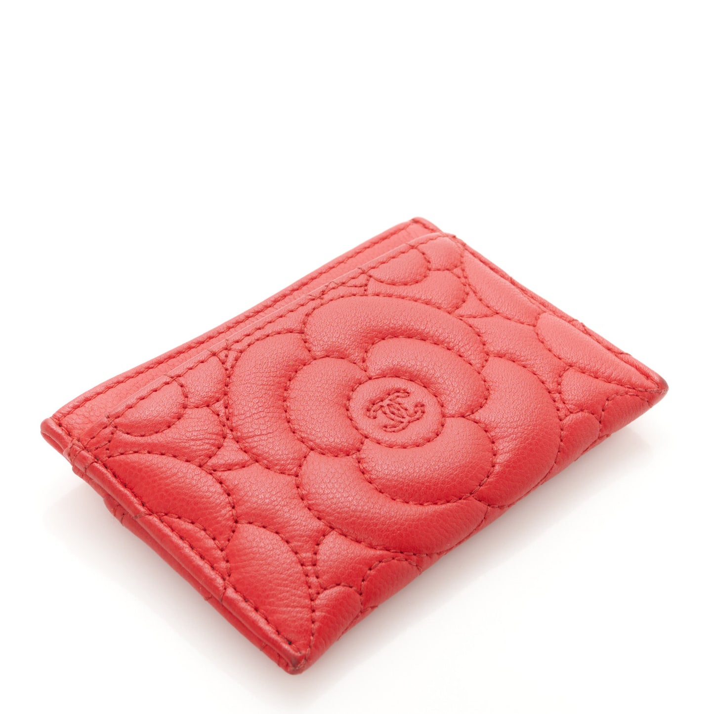 Caviar Camellia Embossed Card Holder Red