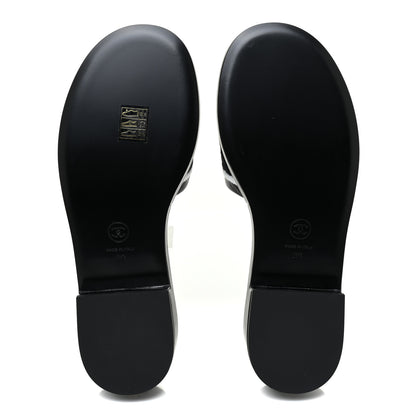 Chanel Lambskin Embroidered CC Mule Sandal 39 Black White 5 of 9